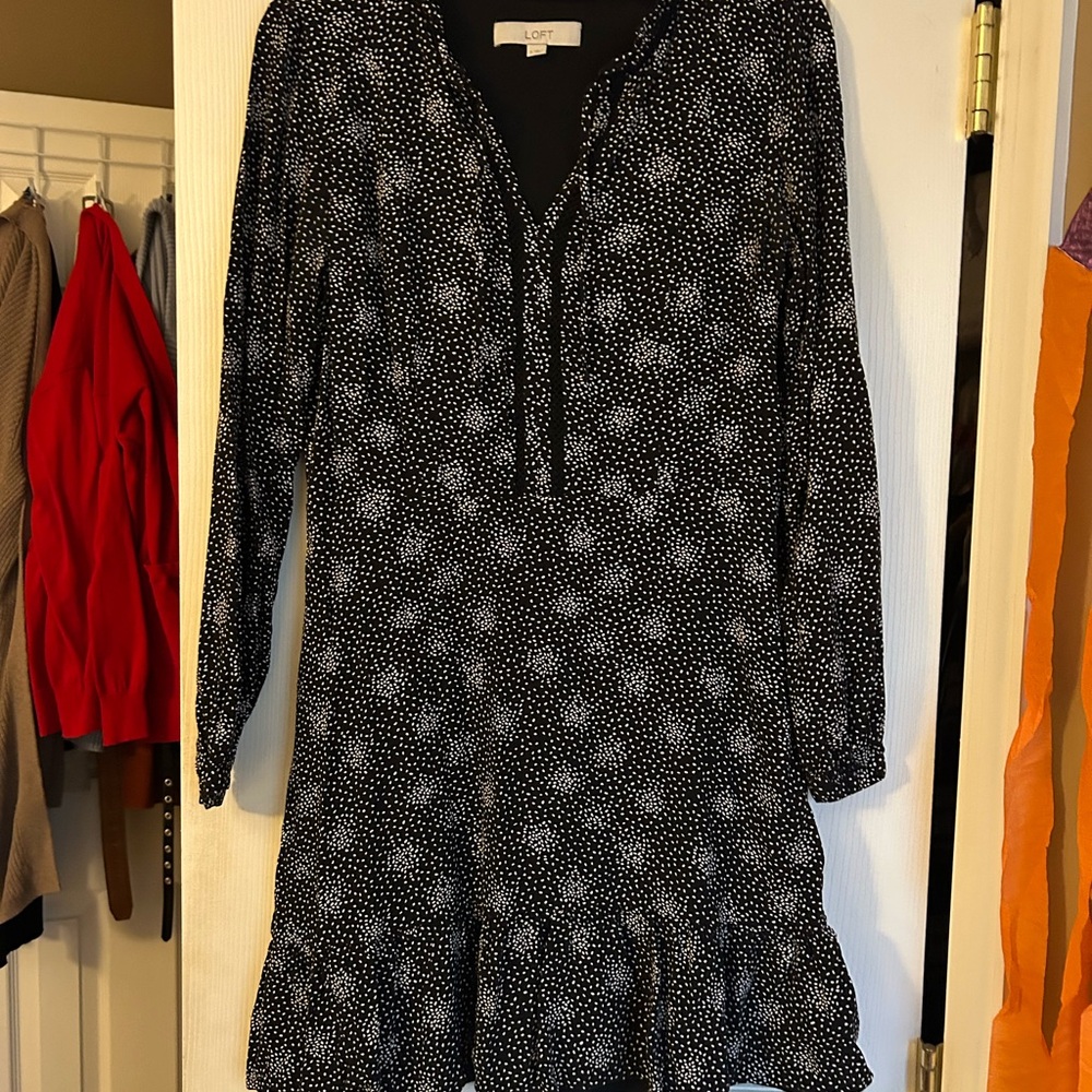 LOFT Long Sleeve Black and White Dress